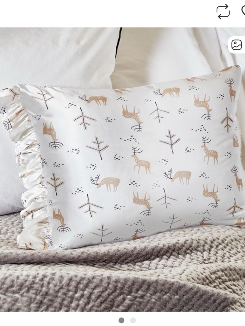 NWT - Set of 2 Bella Sleep & Spa Ruffled Satin Pillowcases Oh Deer